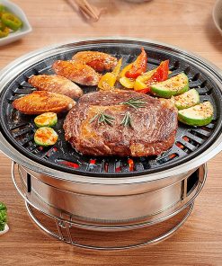 Korean BBQ Grill Charcoal, Small Charcoal Grill 13.7 Inches Portable Grill Stainless Steel Barbecue Grill Tabletop kbbq grill Outdoor Indoor Camping - 1