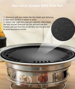 Korean BBQ Grill Charcoal, Small Charcoal Grill 13.7 Inches Portable Grill Stainless Steel Barbecue Grill Tabletop kbbq grill Outdoor Indoor Camping - 2