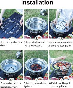 Korean BBQ Grill Charcoal, Small Charcoal Grill 13.7 Inches Portable Grill Stainless Steel Barbecue Grill Tabletop kbbq grill Outdoor Indoor Camping - 4