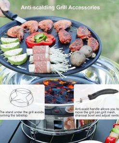 Korean BBQ Grill Charcoal, Small Charcoal Grill 13.7 Inches Portable Grill Stainless Steel Barbecue Grill Tabletop kbbq grill Outdoor Indoor Camping - 5