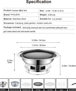Korean BBQ Grill Charcoal, Small Charcoal Grill 13.7 Inches Portable Grill Stainless Steel Barbecue Grill Tabletop kbbq grill Outdoor Indoor Camping - 6
