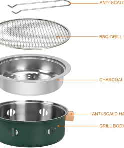 Portable Charcoal Barbecue Grill, 1pc Mini BBQ Grill Multifunctional Charcoal Grill Smokeless Round Tabletop Charcoal Grill for Indoor Outdoor Cooking Home Party Picnic Camping - 2