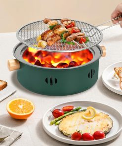 Portable Charcoal Barbecue Grill, 1pc Mini BBQ Grill Multifunctional Charcoal Grill Smokeless Round Tabletop Charcoal Grill for Indoor Outdoor Cooking Home Party Picnic Camping - 6