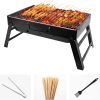 Portable Charcoal Grill for Camping Small Tabletop BBQ Grill for Picnic Trip Foldable Lightweight Barbeque Grill Set Including Tongs Skewers Basting Brush - 1