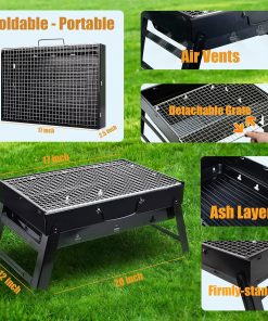 Portable Charcoal Grill for Camping Small Tabletop BBQ Grill for Picnic Trip Foldable Lightweight Barbeque Grill Set Including Tongs Skewers Basting Brush - 2