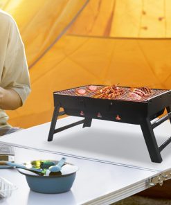 Portable Charcoal Grill for Camping Small Tabletop BBQ Grill for Picnic Trip Foldable Lightweight Barbeque Grill Set Including Tongs Skewers Basting Brush - 5