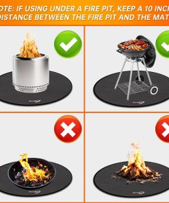 DocSafe 48 Round Fire Pit Mat, 4-Layer Fireproof Under Grill Mat Heat Insulated Indoor Fireplace Pad Protector for Decks,Patios,Grass,Solo Stove Bonfire, Reusable Oil-Proof and Waterproof, Black - 6