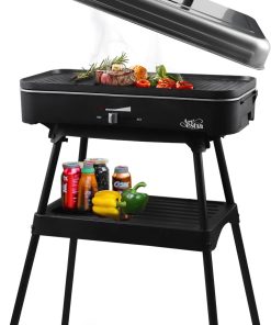 Artestia 1800W Electric Outdoor Grills with Lid Indoor Smokeless Grill for Balcony with Temperature Control Portable Removable Stand Grill for Cooking, BBQ Party, Family - 1