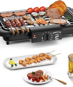 Electric BBQ Grill, Smokeless Non-Stick Indoor-Outdoor Barbecue Grill, 2000W Double tube High Power Portable Removable Stand Grill for BBQ Party (Elegant Black) - 1