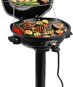 Electric Grill Outdoor, CUSIMAX Electric BBQ Grill, 1600W Portable BBQ with Lid for Cookouts, BBQ Gatherings, Small Spaces, Adjustable Heat, Removable Stand Grill, Oil Collector - 1