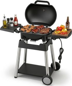 Electric Grill Outdoor Grill, 1500W Power, 277 Sq.In Cooking Area, Removable Wheeled Cart Style, Indoor-Outdoor Eletric Grill, Nonstick Grill Grate, Built-In Thermometer BBQ Grill - 1