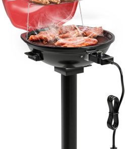 Giantex Electric BBQ Grill 1600W, Removable Non-Stick Grill Rack, Warming Rack, Oil Drip Tray, Adjustable Temperature, Portable Outdoor Electric Grill for Camping Picnic Tailgating, Red & Black - 1