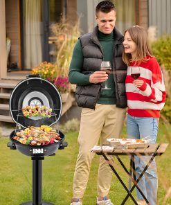 Alternative view of ROVSUN 1600W Vertical Electric Grill with Lid, Red 304 Stainless Steel Grill w/Detachable Pull-out Drip Tray, Double Layer Design, Portable & Removable, for Indoor and Outdoor Use (Black Vertical)