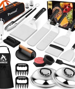 31PCS Griddle Accessories Kit for Blackstone, Flat Top Hibachi Grill Spatula Set with 2 Melting Domes, Burger Press, Patty Maker and Apron, Professional Teppanyaki Tools Gifts for Outdoor BBQ - 1