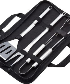 Amazon Basics 4-Piece Stainless Steel BBQ Grilling Tool Set with Carry Bag, Rust-Resistant, Dishwasher Safe - 1