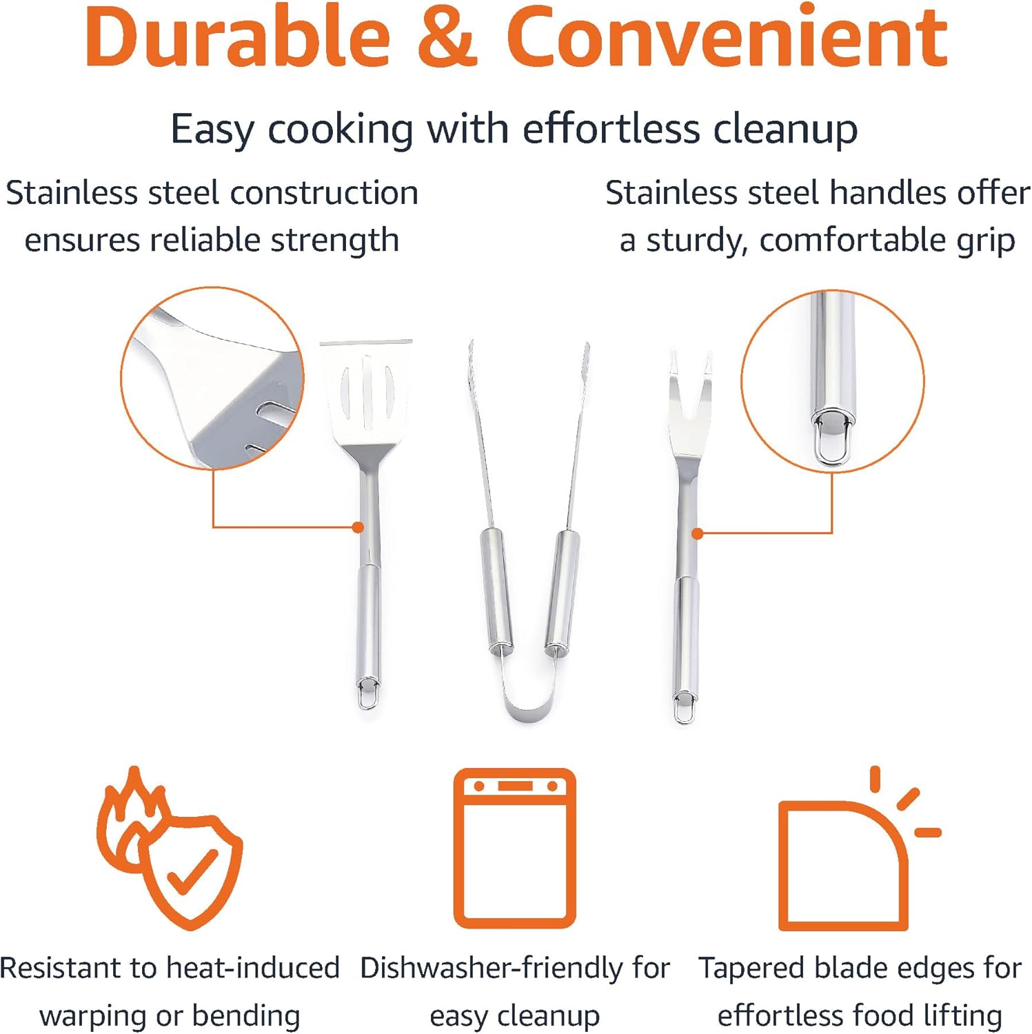 Amazon Basics 4-Piece Stainless Steel BBQ Grilling Tool Set with Carry Bag, Rust-Resistant, Dishwasher Safe - Image 4