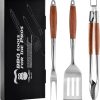 GRILAZ Heavy-Duty Rose Wooden BBQ Grilling Tools Set. Extra Thick Stainless Steel Multi-Function Spatula, Fork & Tongs - Essential Accessories for Barbecue & Grill - 1