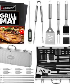 ROMANTICIST 23pcs Must-Have BBQ Grill Accessories Set with Thermometer in Case - Stainless Steel Barbecue Tool Set with 2 Grill Mats for Backyard Outdoor Camping - 1