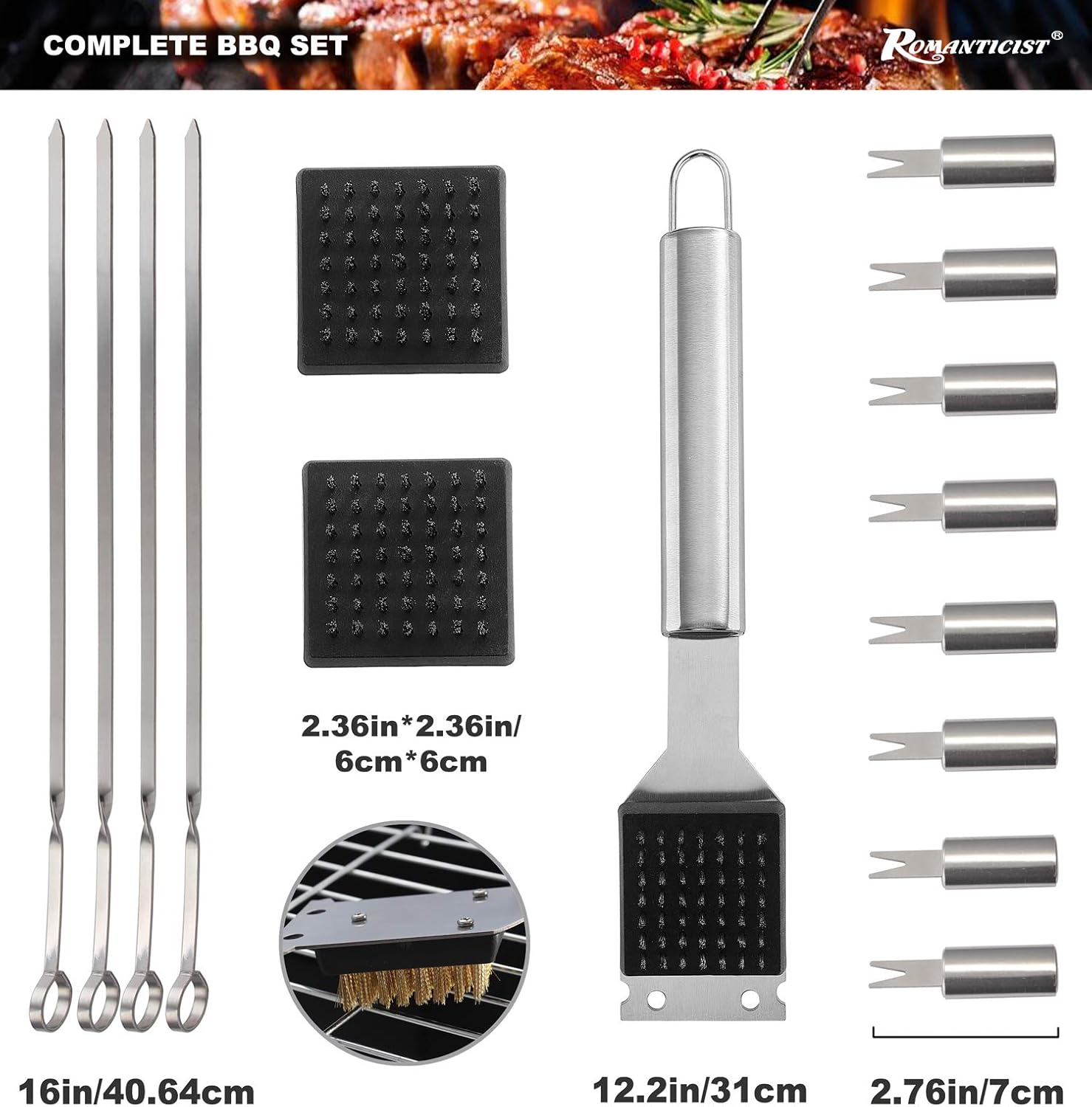 ROMANTICIST 8pcs Professional Griddle Accessories Kit - Heavy Duty Stainless Steel Grill Spatula Set for Grill Griddle Hibachi Flat Top Outdoor Cooking - Great Grill Gift on Birthday Wedding - Image 4