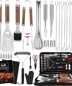 Yoehka BBQ Grilling Accessories Set, 34Pcs Heavy Duty Grill Tools for Outdoor Camping, Grilling Gifts for Men Dad, Stainless Steel Barbecue Utensils Kit with Mats and Glove in Carrying Bag - 1