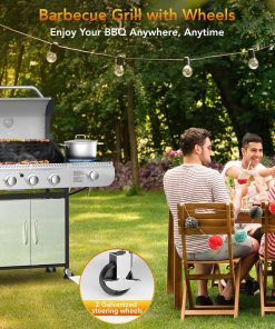 Alternative view of Electactic 3-Burner Propane Gas BBQ Grill with Side Burner,Stainless Steel Grill with Porcelain-Enameled Grates,34000 BTU Barbecue Grill, Suitable for Outdoor Cooking,Camping,Patio Backyard